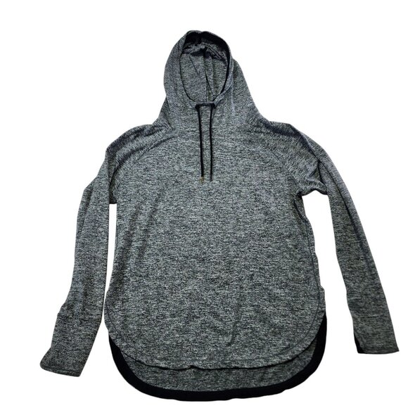 Tangerine Heather Grey Long Sleeve Hoodie L Curved Hem & Black‎ Drawstring - Picture 1 of 8